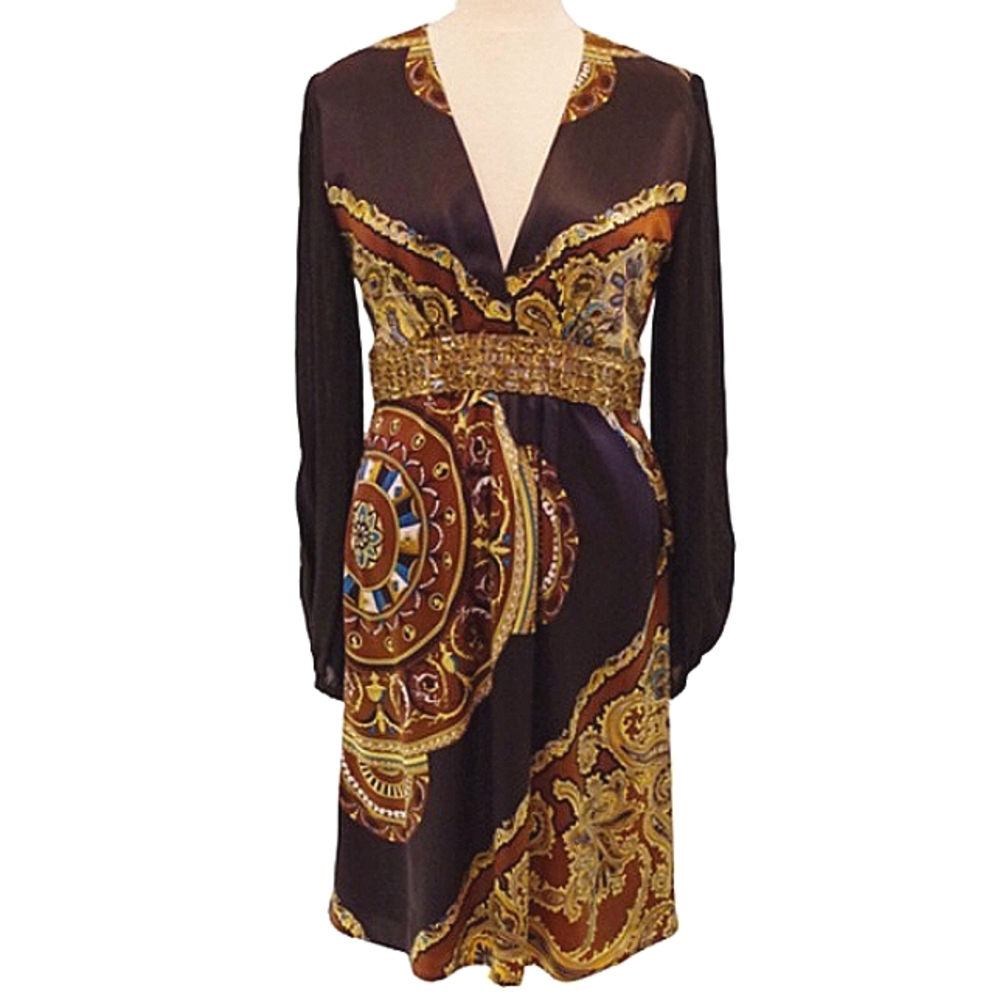 Single Dress Bejeweled Bold Print Silk Dress NEW- Sz. Sm
